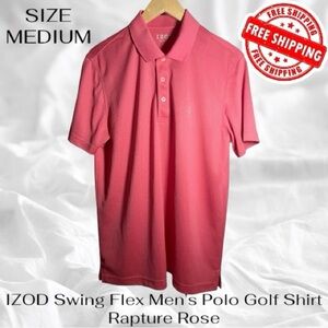 IZOD Swing Flex Polo Shirt Mens Medium Rapture Rose Wicking UPF-20 FREE SHIPPING
